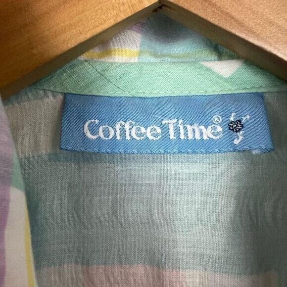 Vintage Granny Coffee Time Plaid Nightgown Long Puff  Short Sleeve Size S / M - Picture 12 of 12